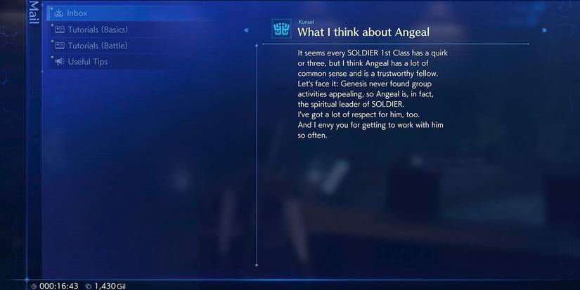 Email in Crisis Core: Final Fantasy 7 Reunion