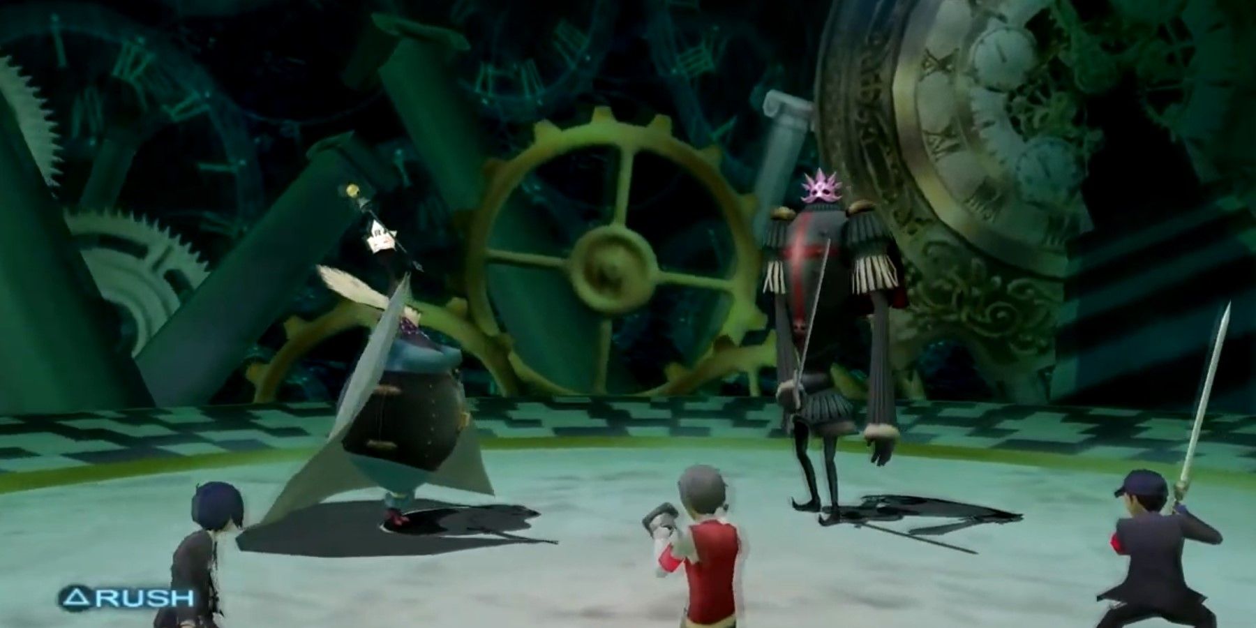 Emperor and Empress fighting MC, Akihiko, and Junpei