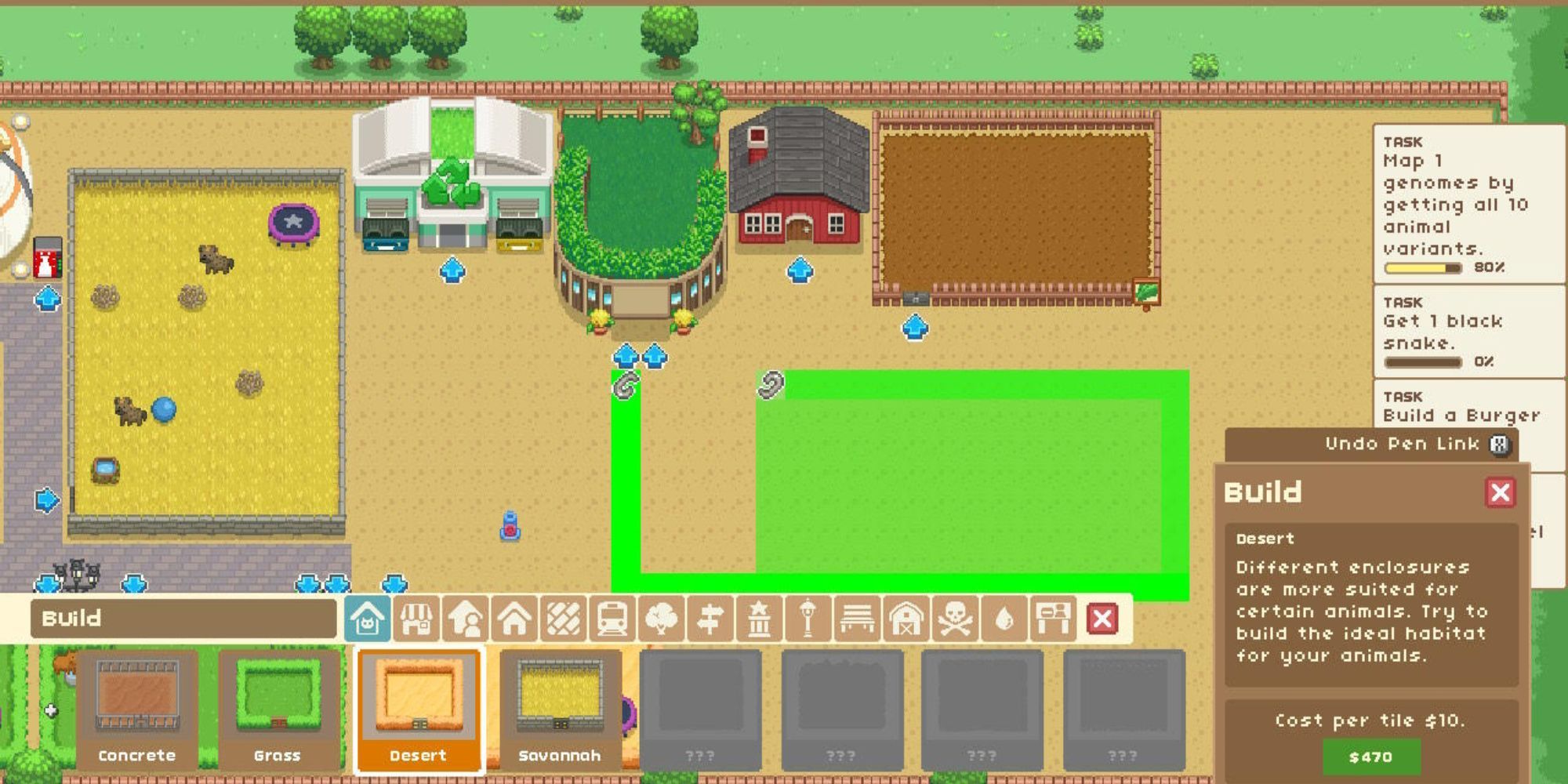 A player putting together a Desert Enclosure in Let's Build A Zoo