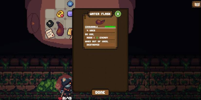Inventory showing the Water Flask Consumable in Backpack Hero