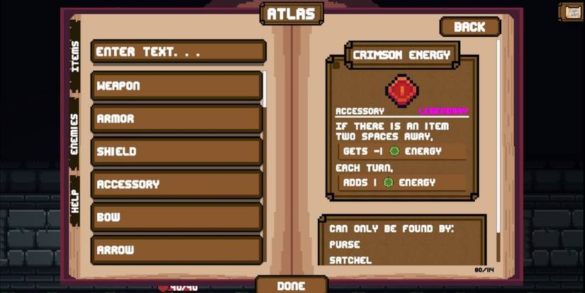 Atlas showing Crimson Energy accessory in Backpack Hero