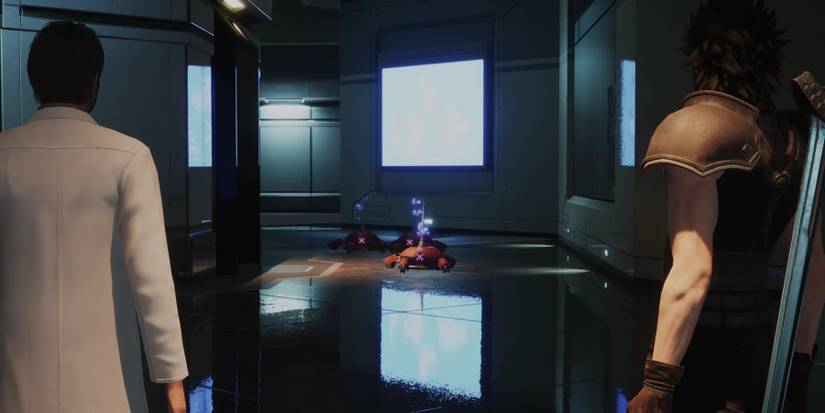 Zack and a Researcher in Crisis Core: Final Fantasy 7 Reunion