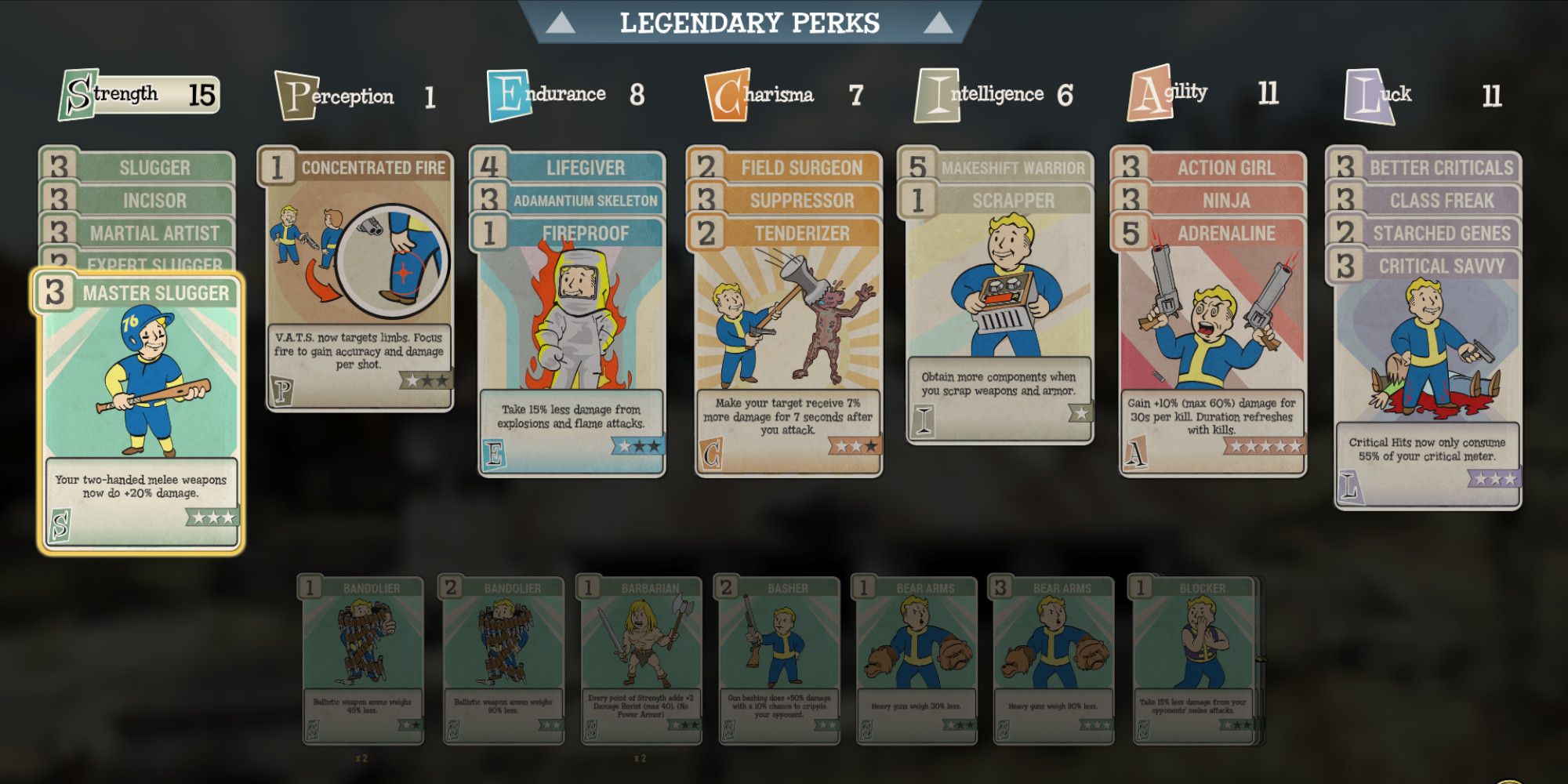 A player's perk deck in full