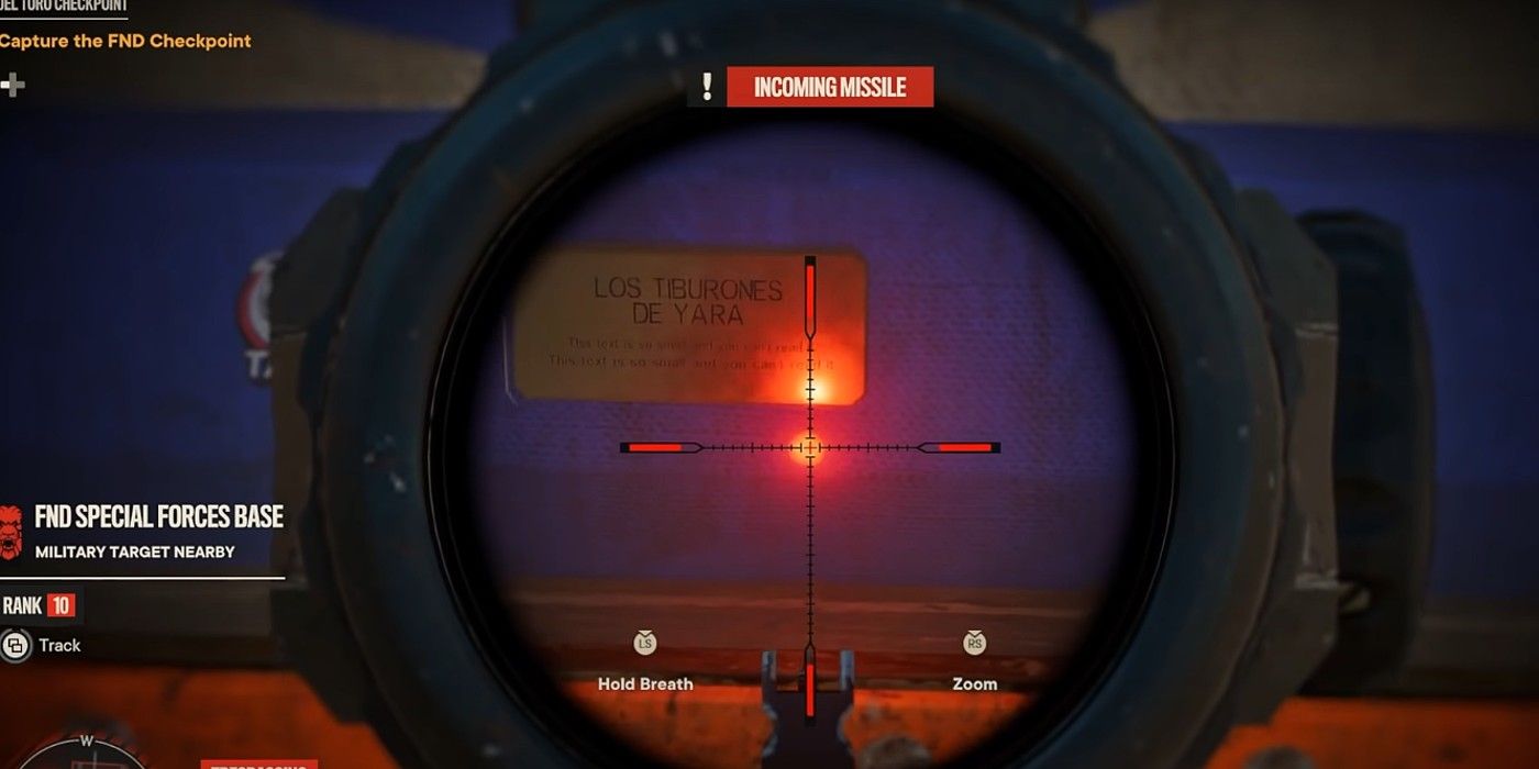 Far Cry 6 Small text on plaque looked at through sniper scope