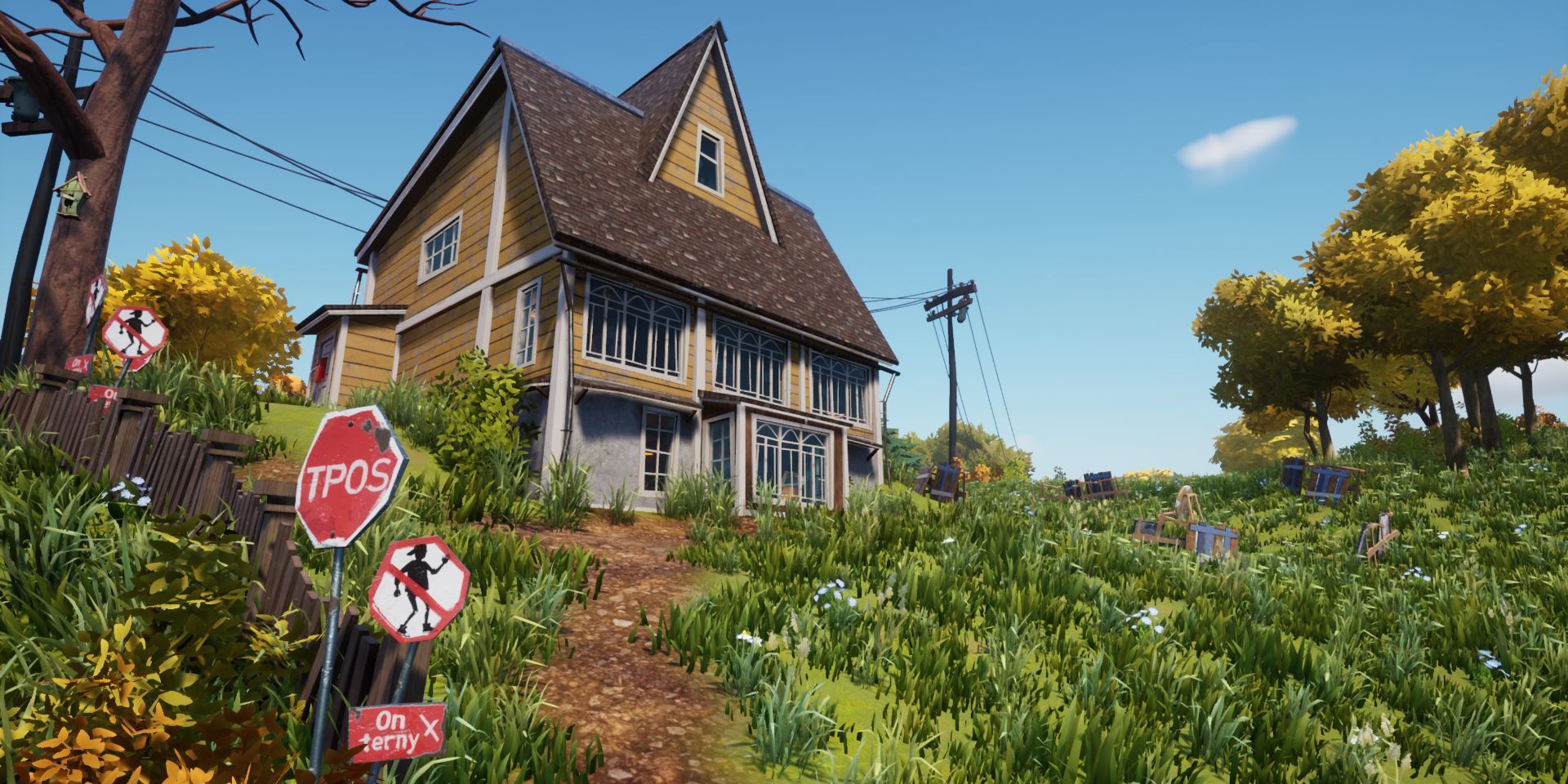 A Screenshot from Hello Neighbor 2 showing a house on a hill