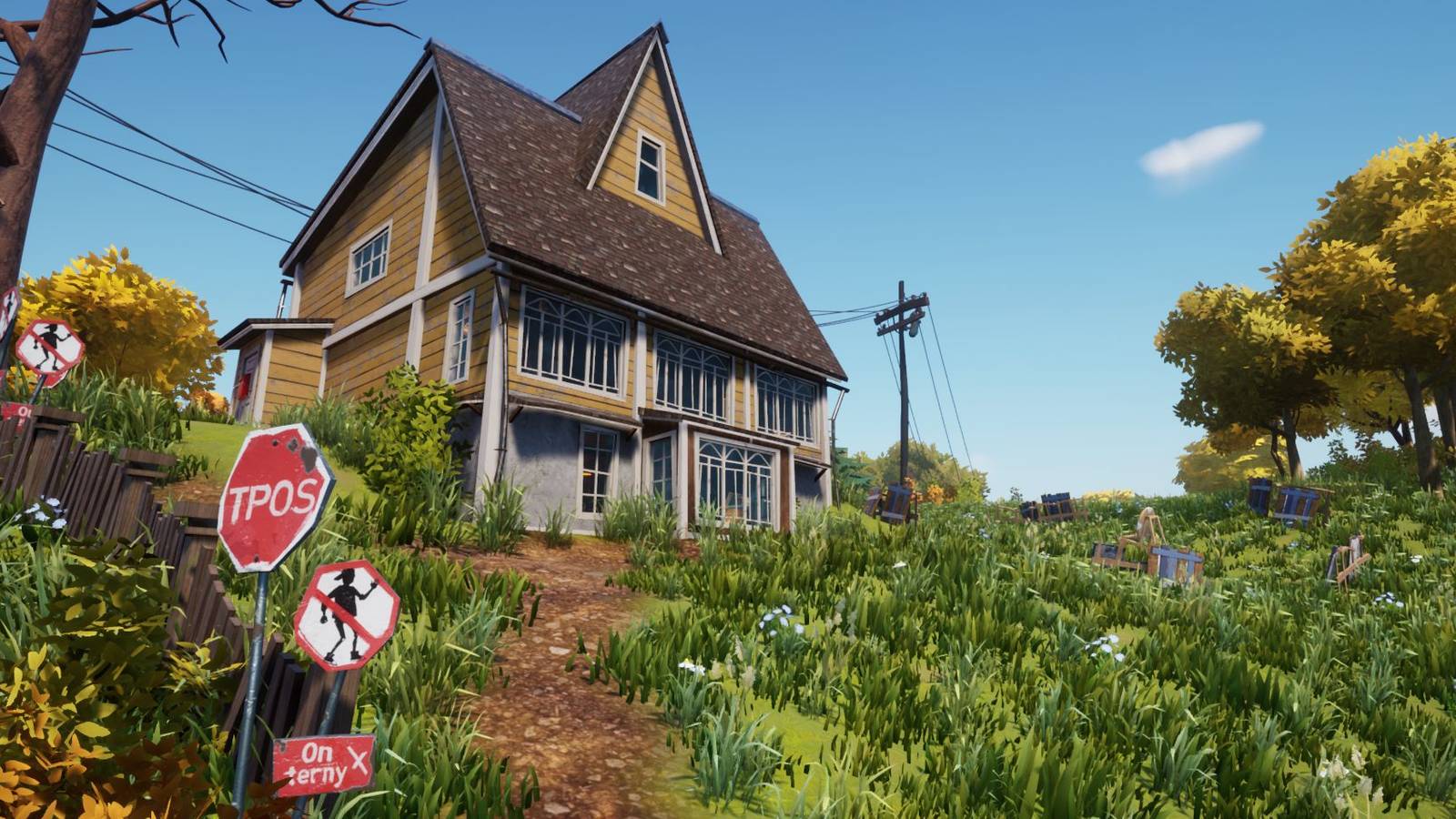 A Screenshot from Hello Neighbor 2 showing a house on a hill