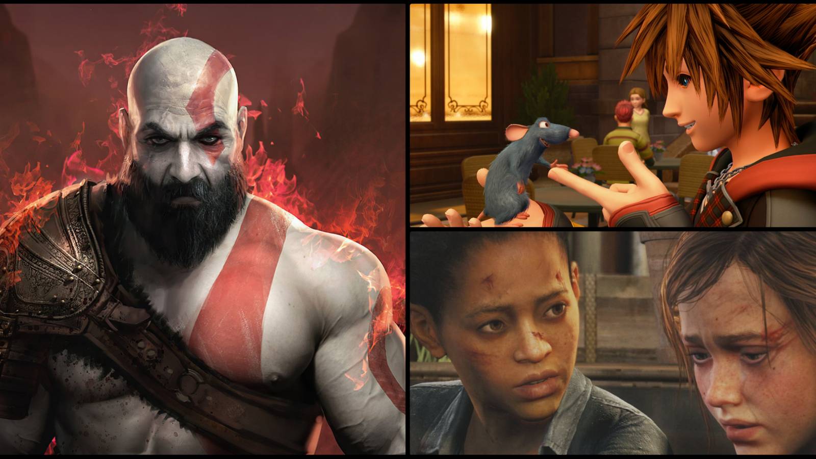 Kratos, Sora, and Ellie 