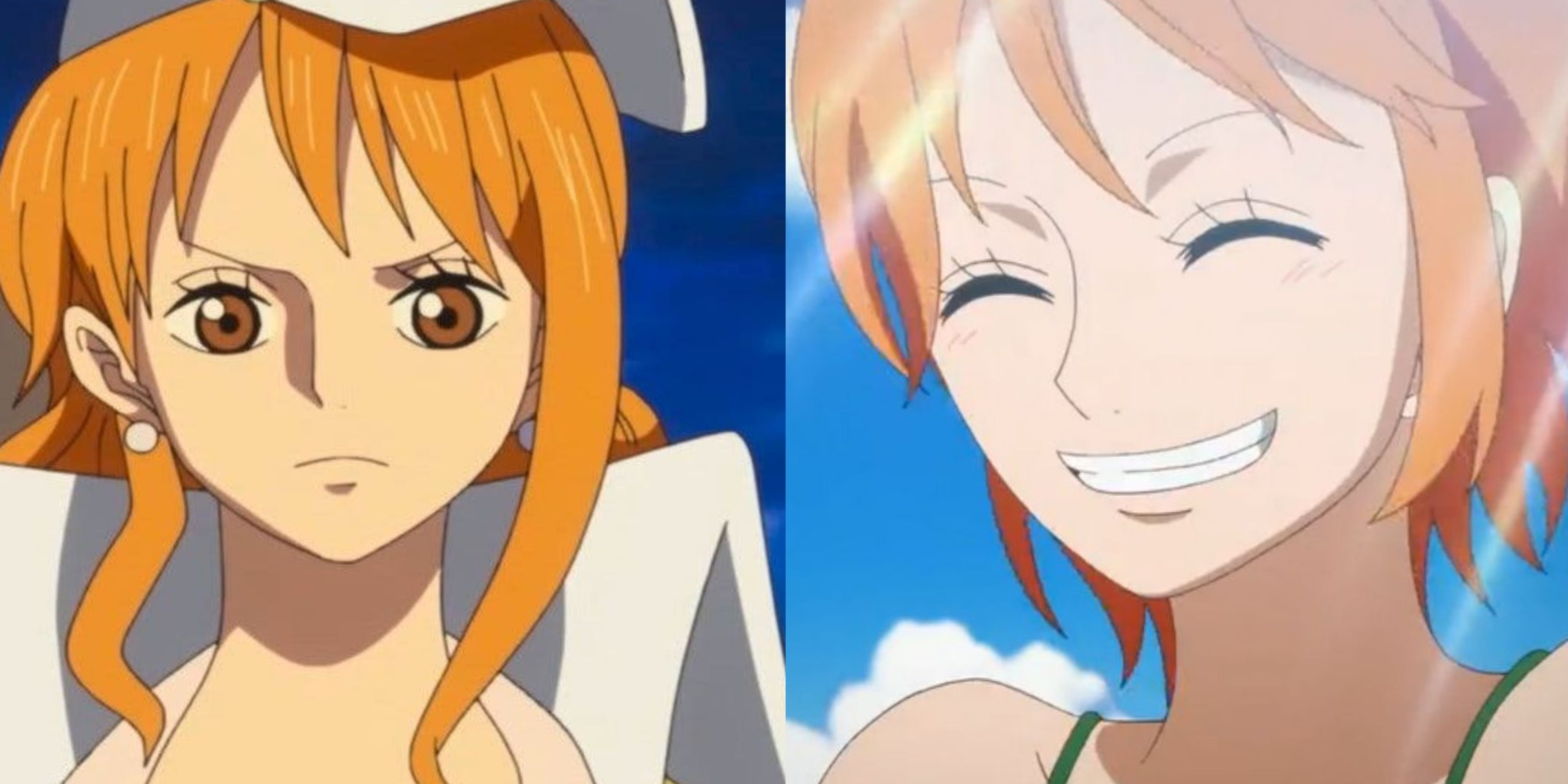 smiling nami — Nami's first appearance in the anime.