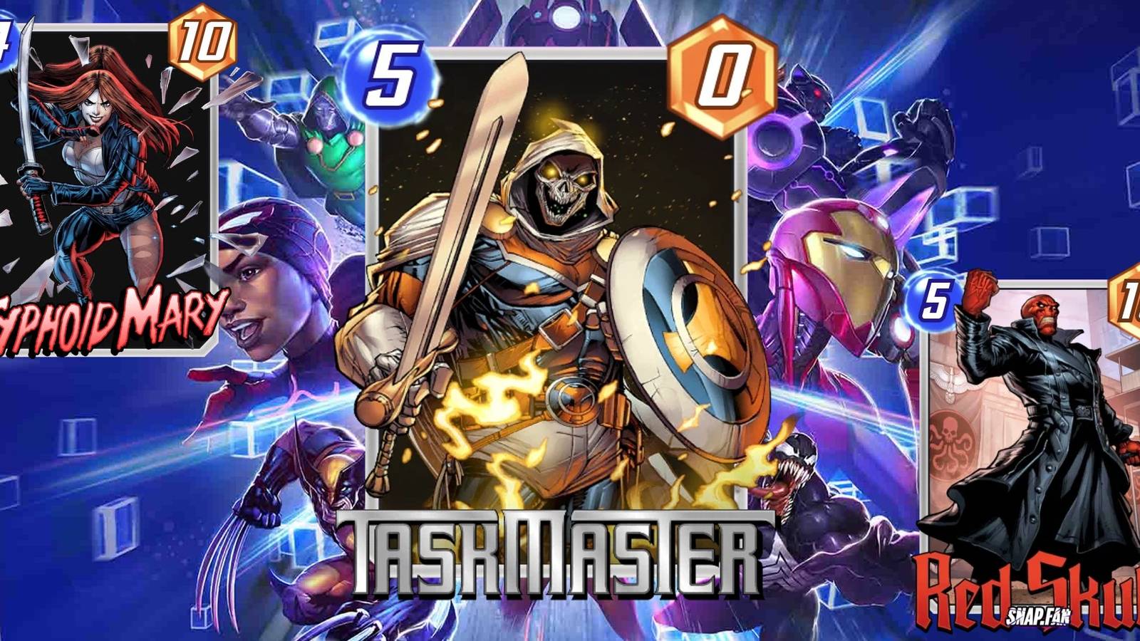 taskmaster, red skull, and typhoid mary