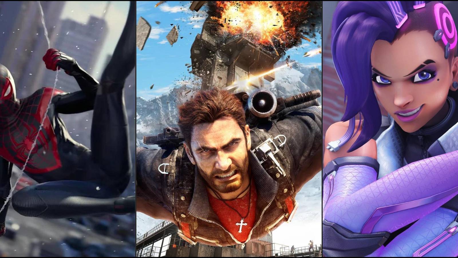 Miles Morales, Rico Rodriguez, and Sombra in Split Collage