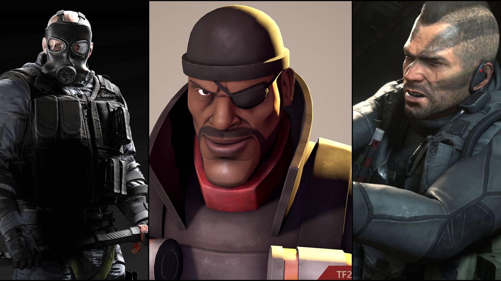 Sledge, Demoman, and Soap in a split collage