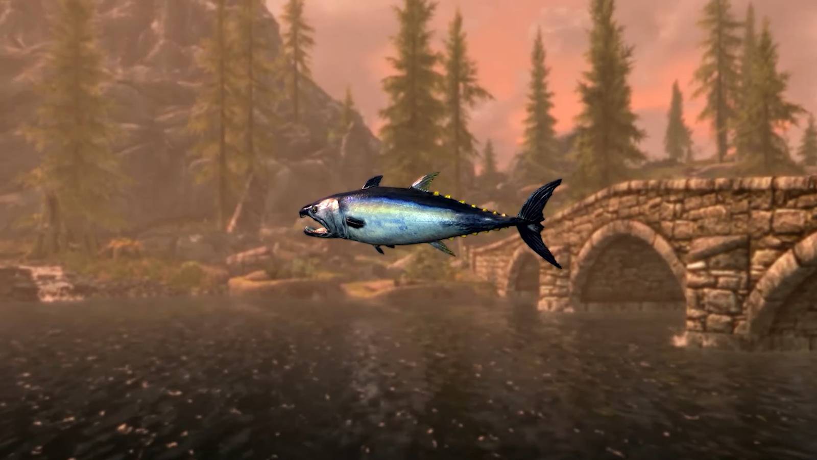 elder scrolls 5 skyrim player notices fish swimming in the sky weird bug