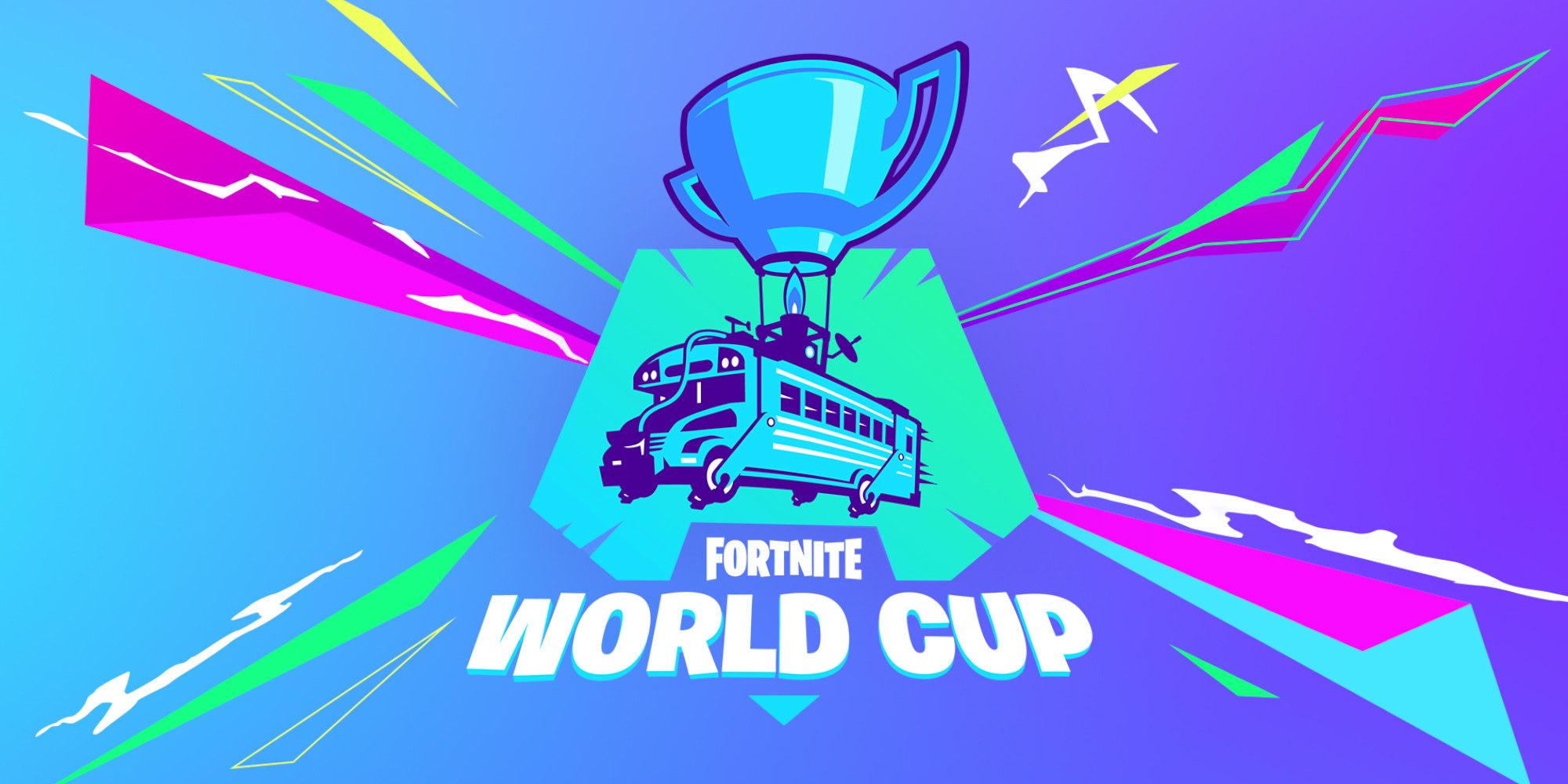 Fortnite World Cup's logo showing the battle bus with a trophy