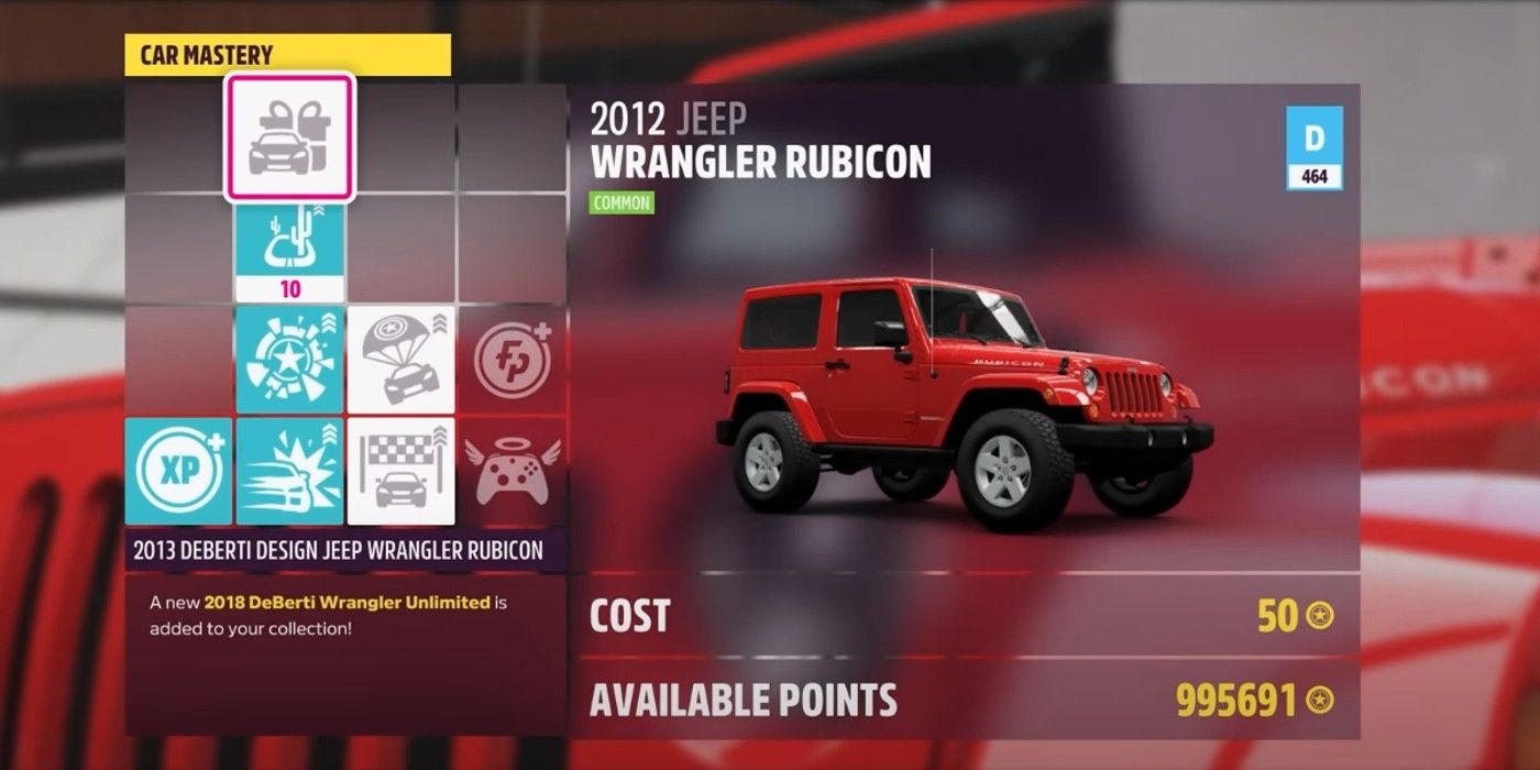 Forza Horizon 5 Jeep Wrangler Car Mastery screen