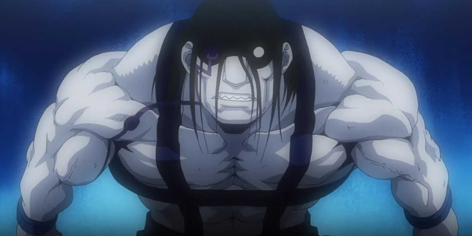 Sloth prepares to fight Armstrong in the Capital in Fullmetal Alchemist: Brotherhood.