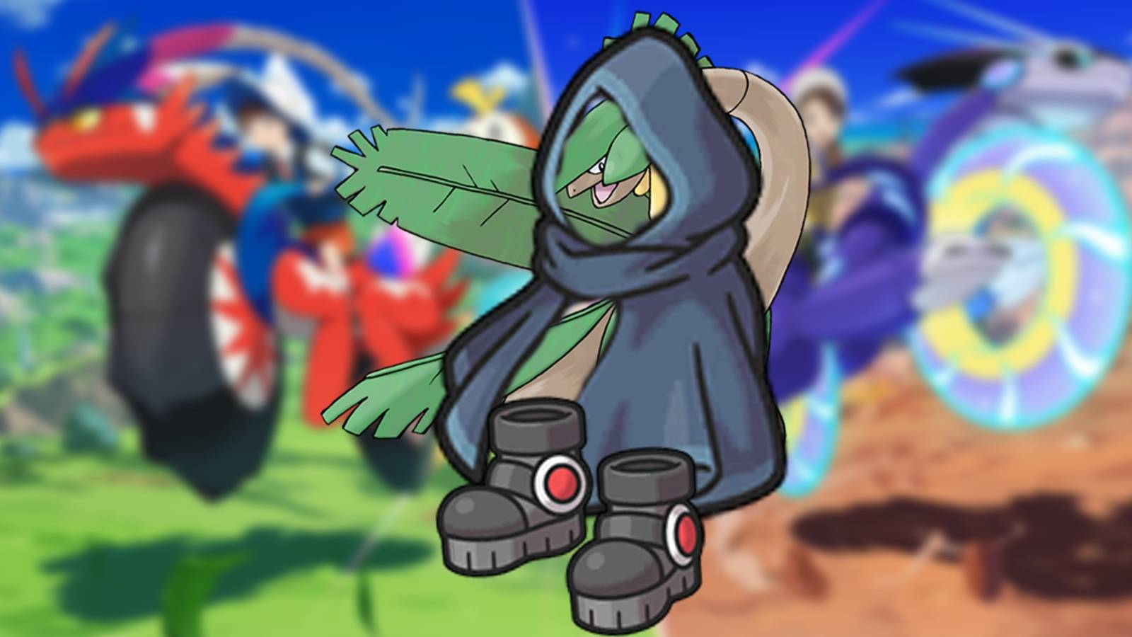 tropius wearing heavy duty boots and a covert cloak