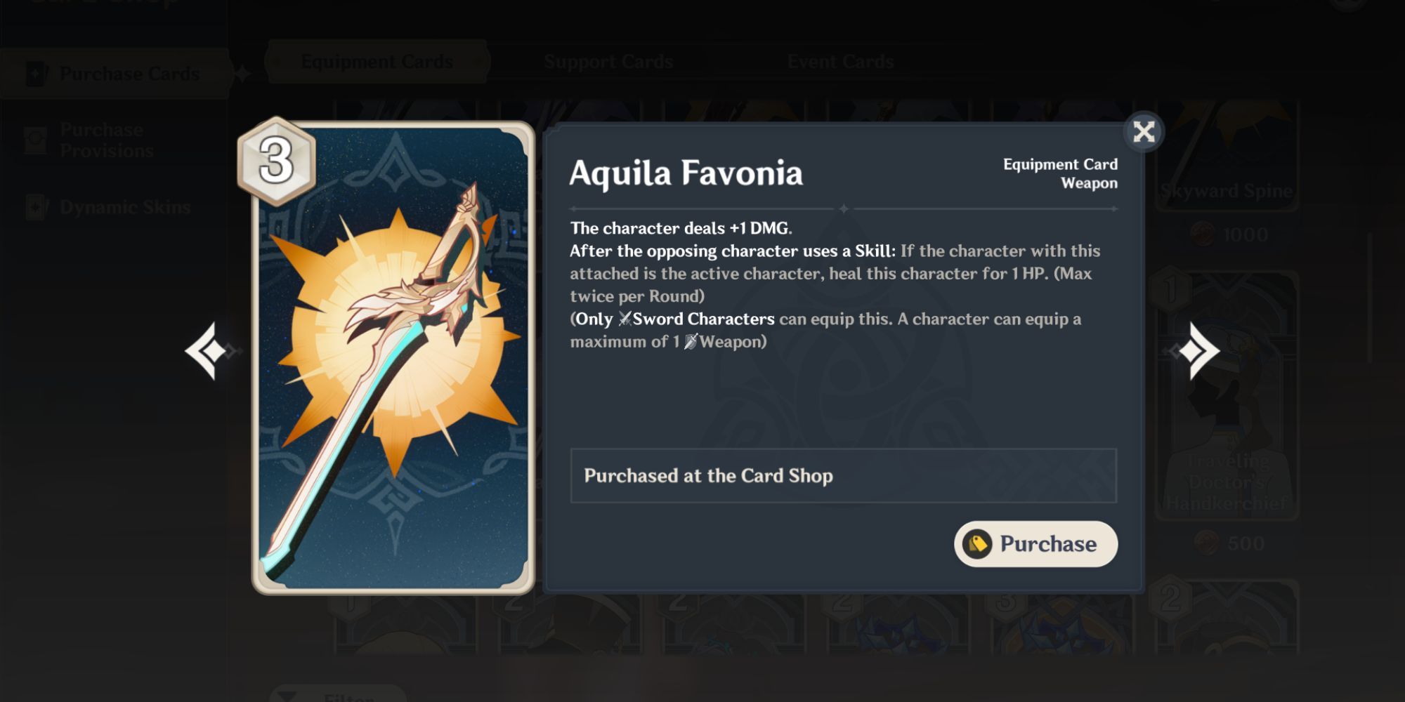 Genshin Impact Genius Invokation TCG Aquila Favonia