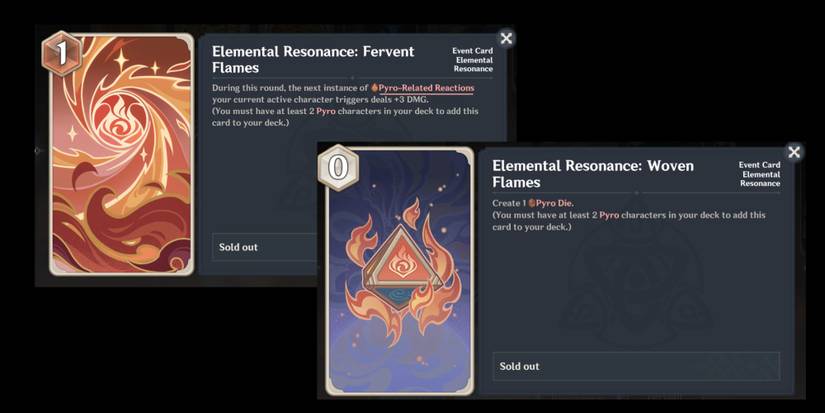 Genshin Impact Genius Invokation TCG Elemental Resonance Cards