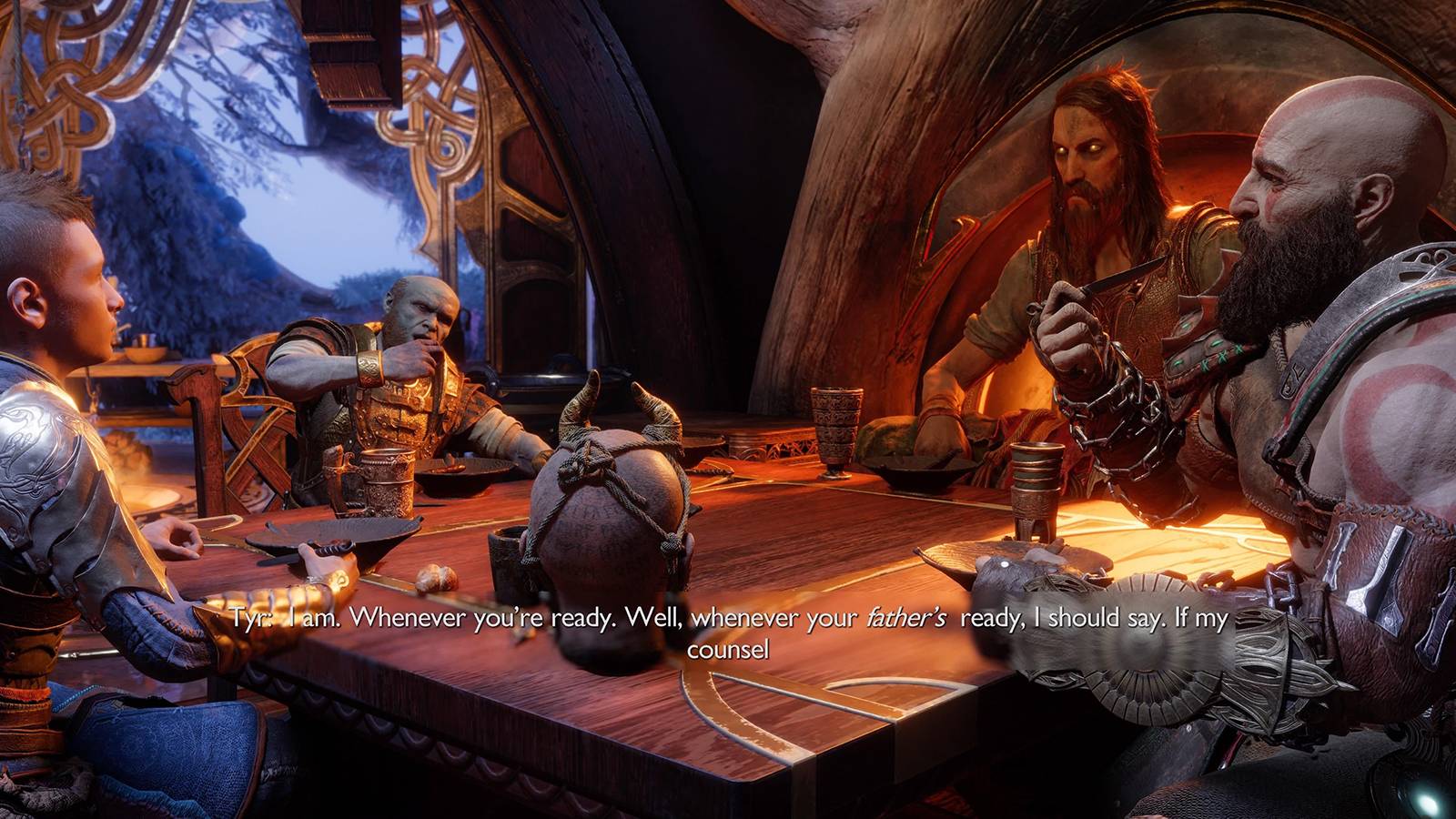 god of war ragnarok dinner table sindri tyr callback 2018 game kratos atreus