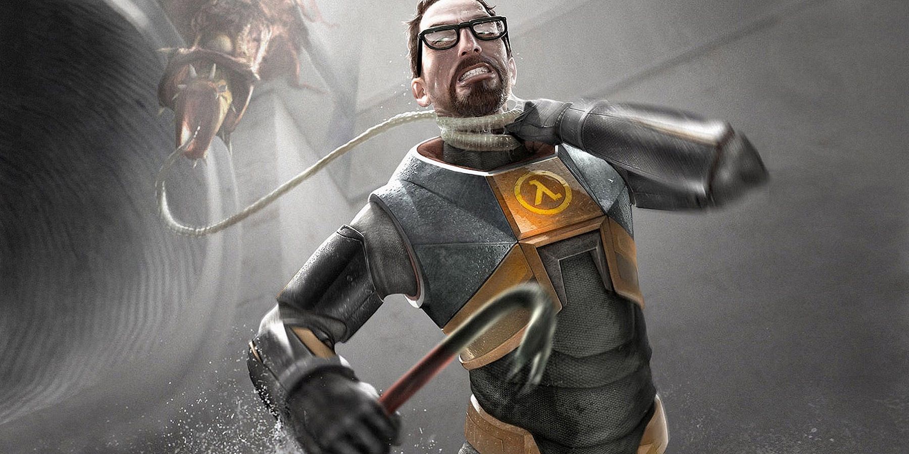 Image from Half-Life 2 showing Gordon Freeman getting strangled by a barnacle.