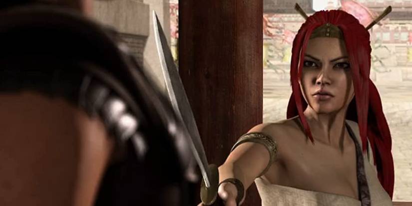 Heavenly Sword Nariko Holding Sword To Anothre Character 