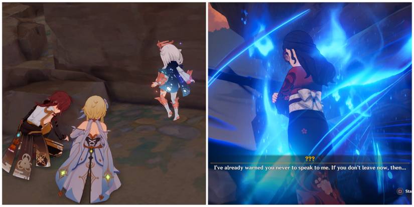 heizou and traveler meeting the youkai in genshin impact