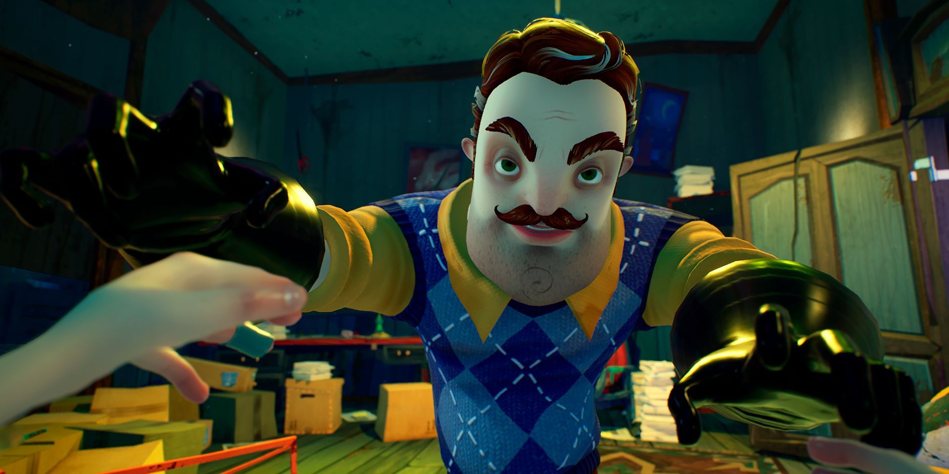 A screenshot from Hello Neighbor 2 in which the3 player is about to get caught