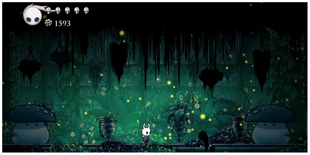 A scene from Greenpath in Hollow Knight