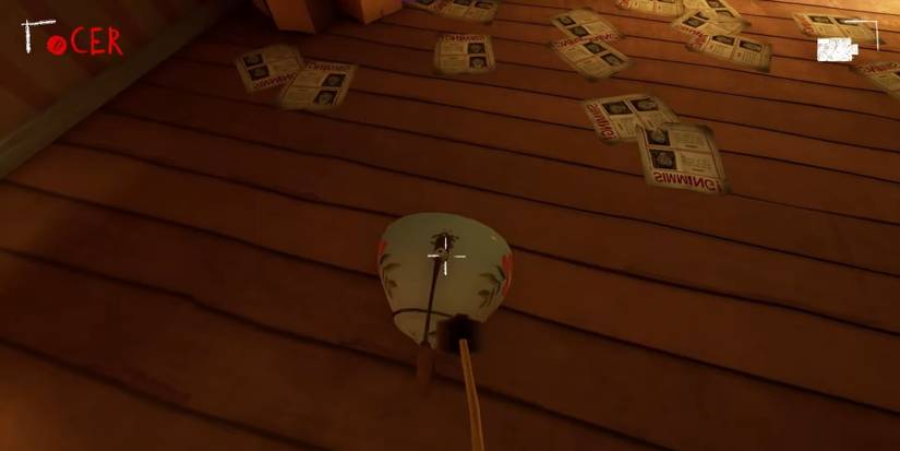 a screenshot from Hello Neighbor 2 in which the hello-copter picks up an item