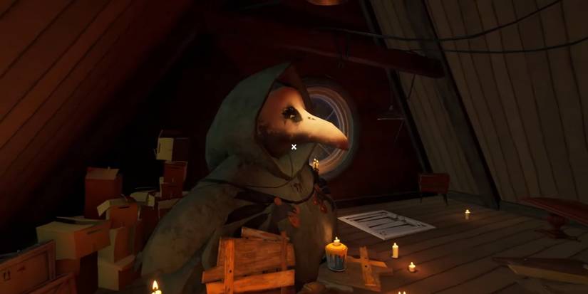 a screenshot form Hello Neighbor 2 showing the top half of the statue inside Mr. Peterson's house