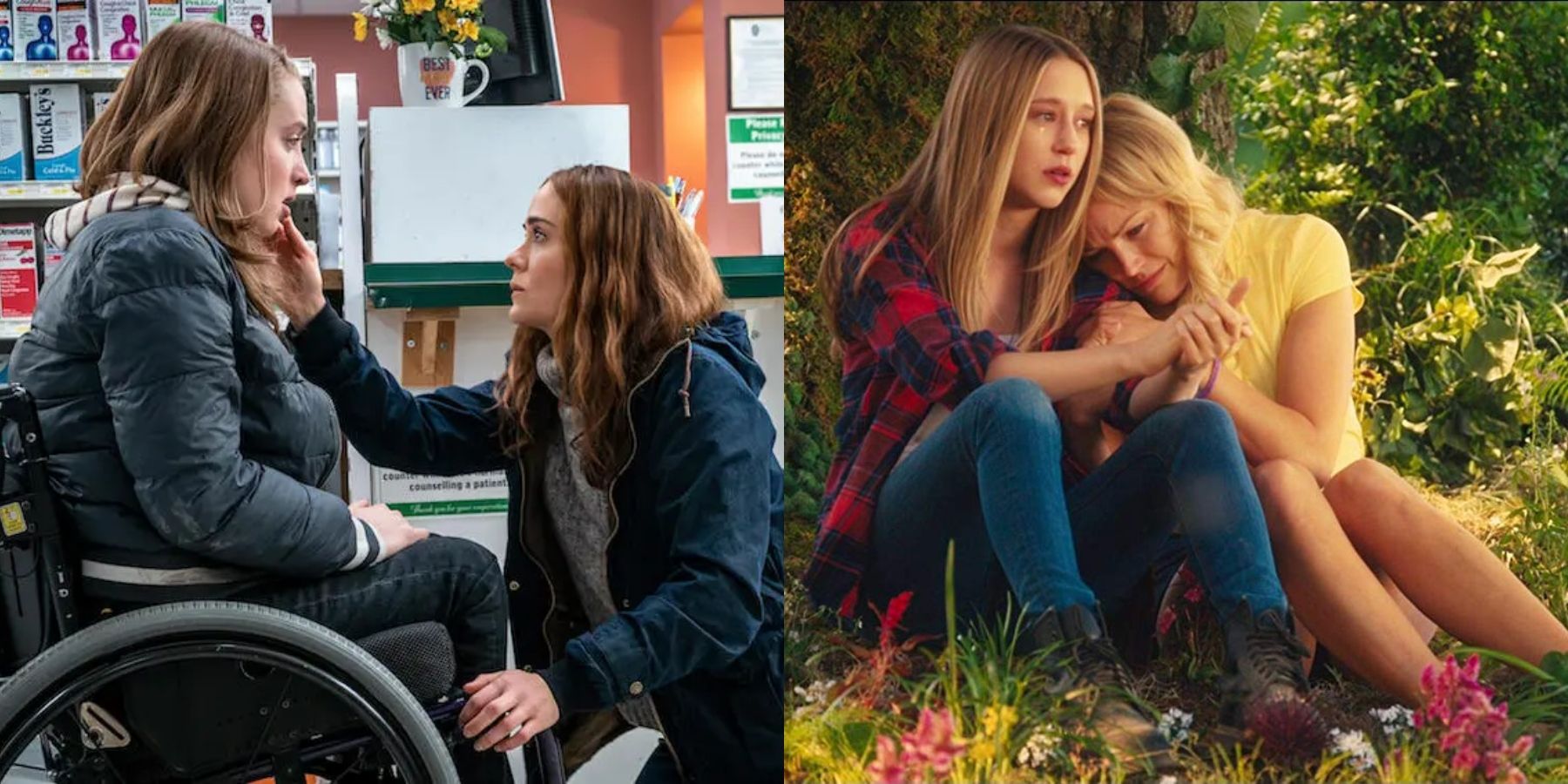 Split image of Chloe and Diane Sherman in Run and Max and Amanda Cartwright in The Final Girls