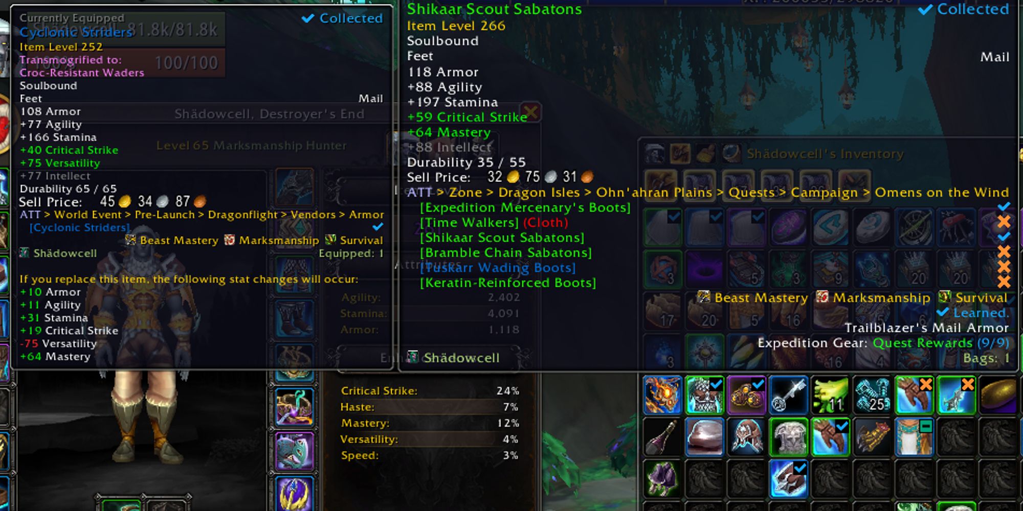 Hunter equips higher item level gear in World of Warcraft Dragonflight
