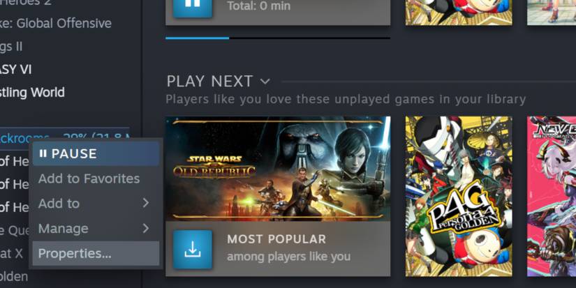 Inside the Backrooms accessing properties on the Steam app