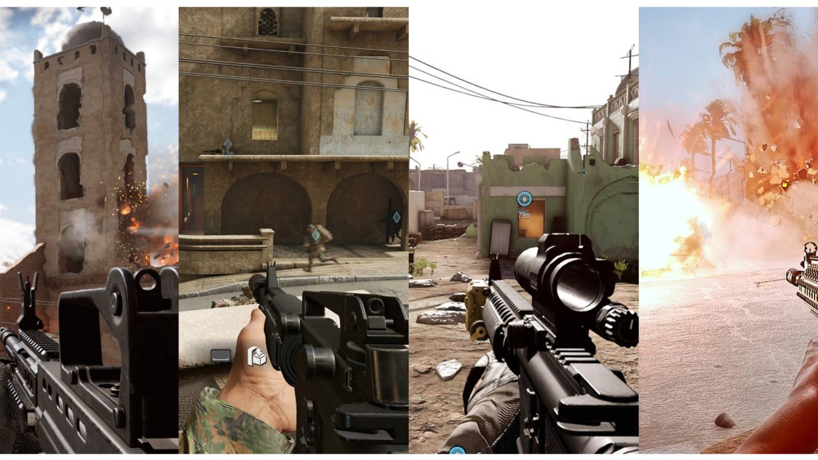 split image of four different missions in Insurgency: Sandstorm