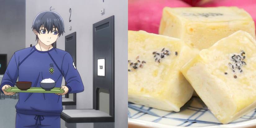 Two-Way gridded photo with Isagi getting lunch on the left, and his favorite food in the right