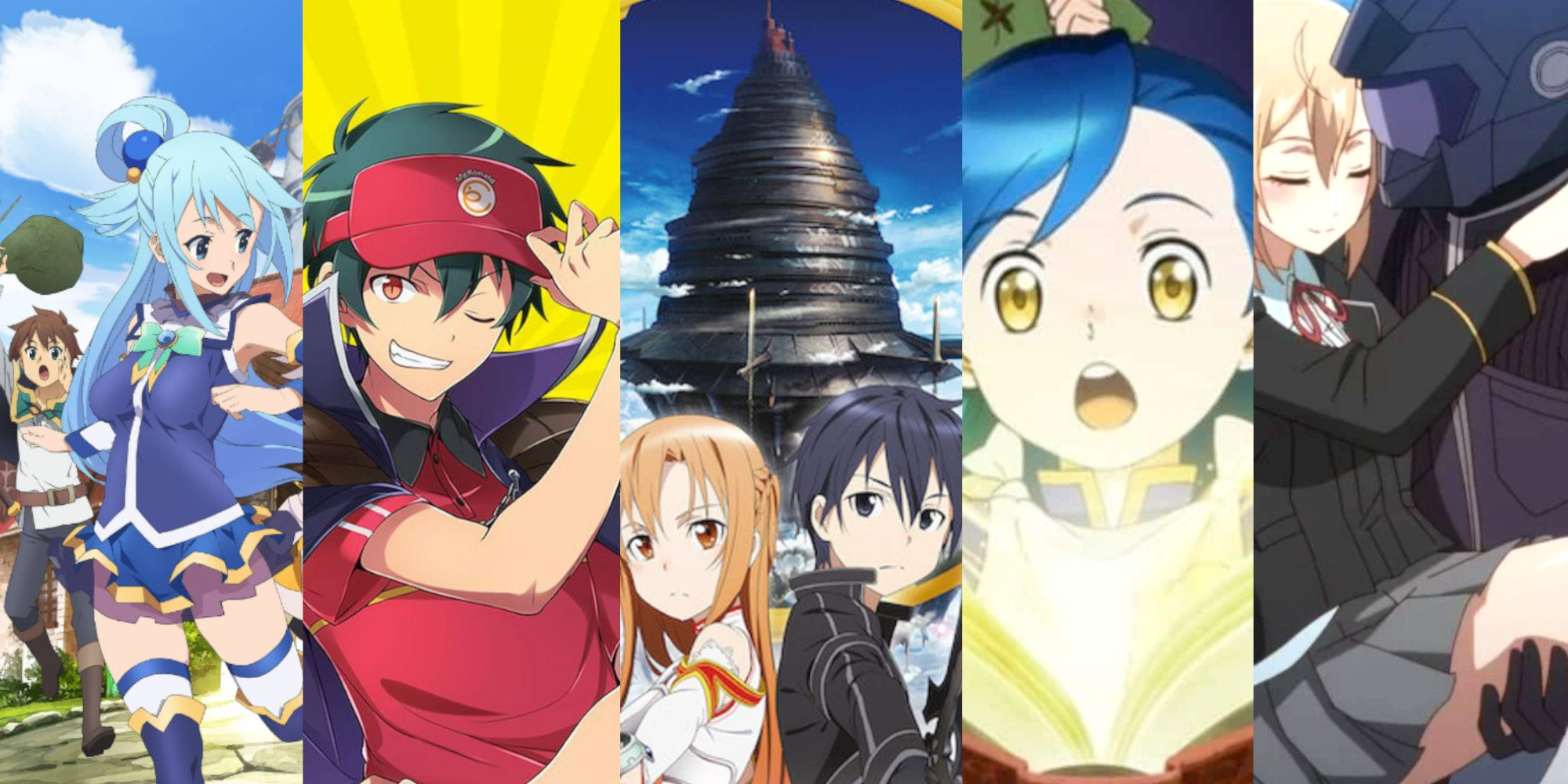 Isekai sub-genres KonoSuba, Devil is a Part-Timer, Sword Art Online, Asendance of a Bookworm, Trapped in a Dating Sim