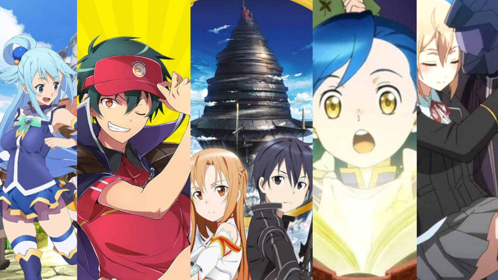 Isekai sub-genres KonoSuba, Devil is a Part-Timer, Sword Art Online, Asendance of a Bookworm, Trapped in a Dating Sim