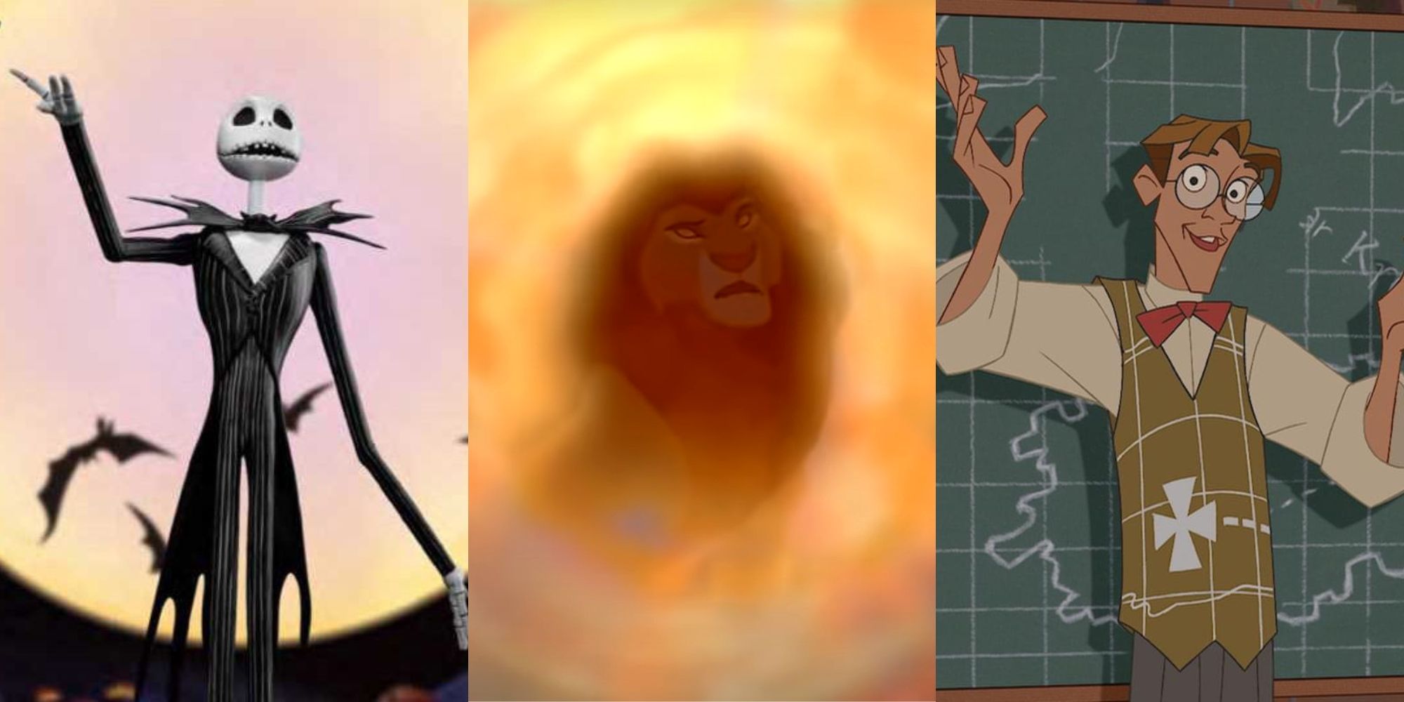 Jack Skellington in The Nightmare Before Christmas, Mufasa in The Lion King, Milo in Atlantis The Lost Empire