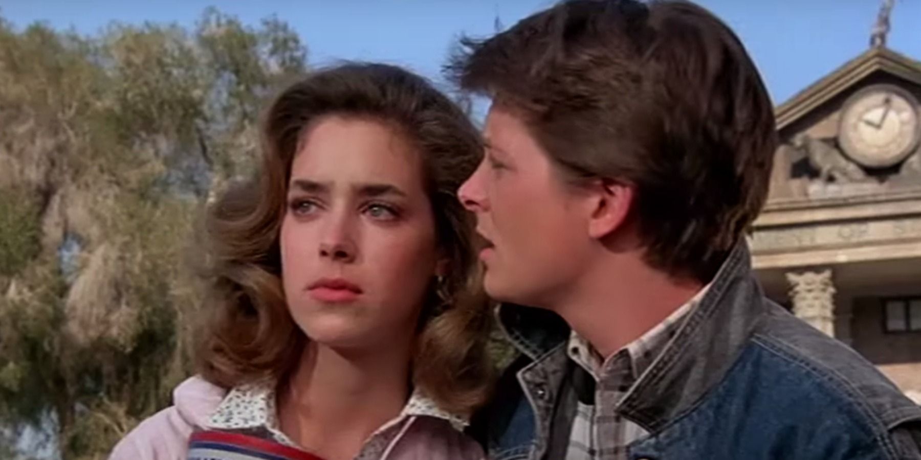 Claudia Wells as Jennifer Parker with Michael J. Fox Marty in Back to the Future