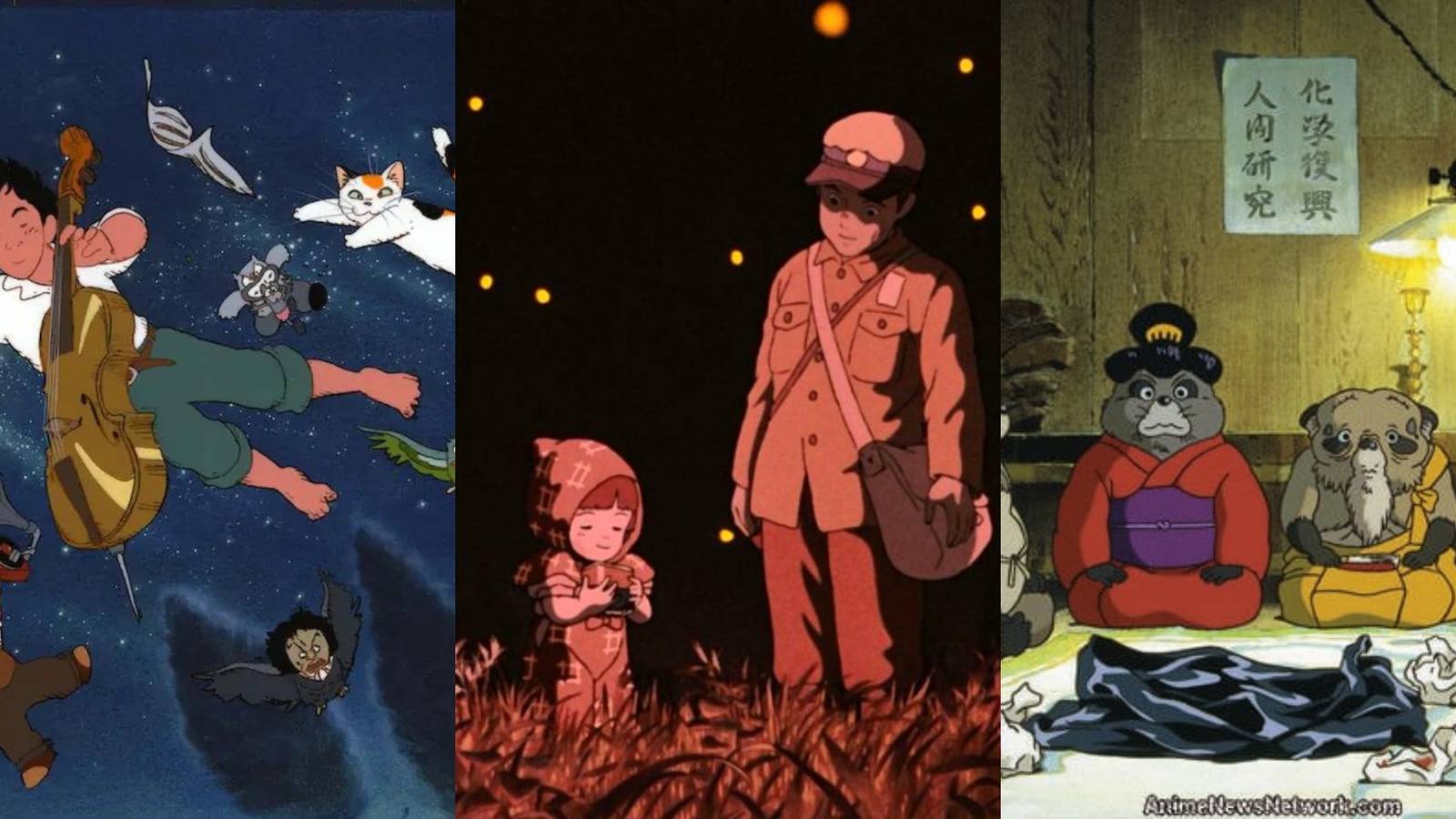 Junji in Gauche the Cellist, Setsuko and Seita in Grave of the Fireflies, Tanuki in Pom Poko