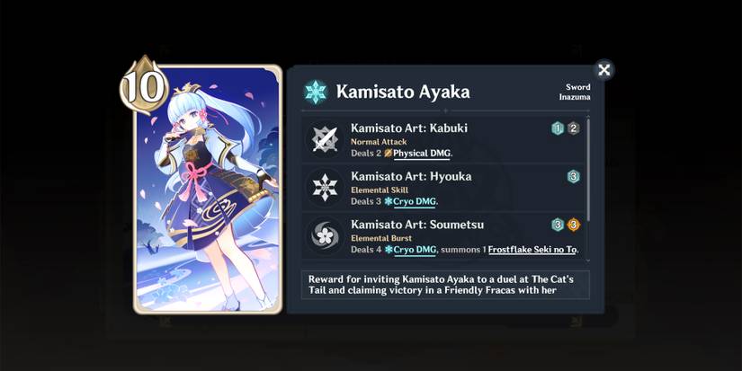 kamisato ayaka in genshin impact tcg