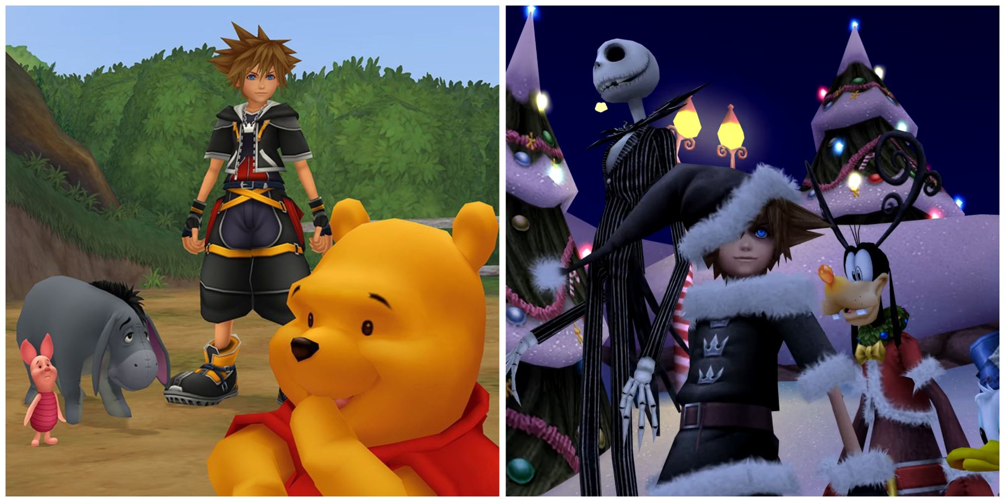 Sora in the 100 Acre Wood and Halloween Town in Kingdom Hearts 2
