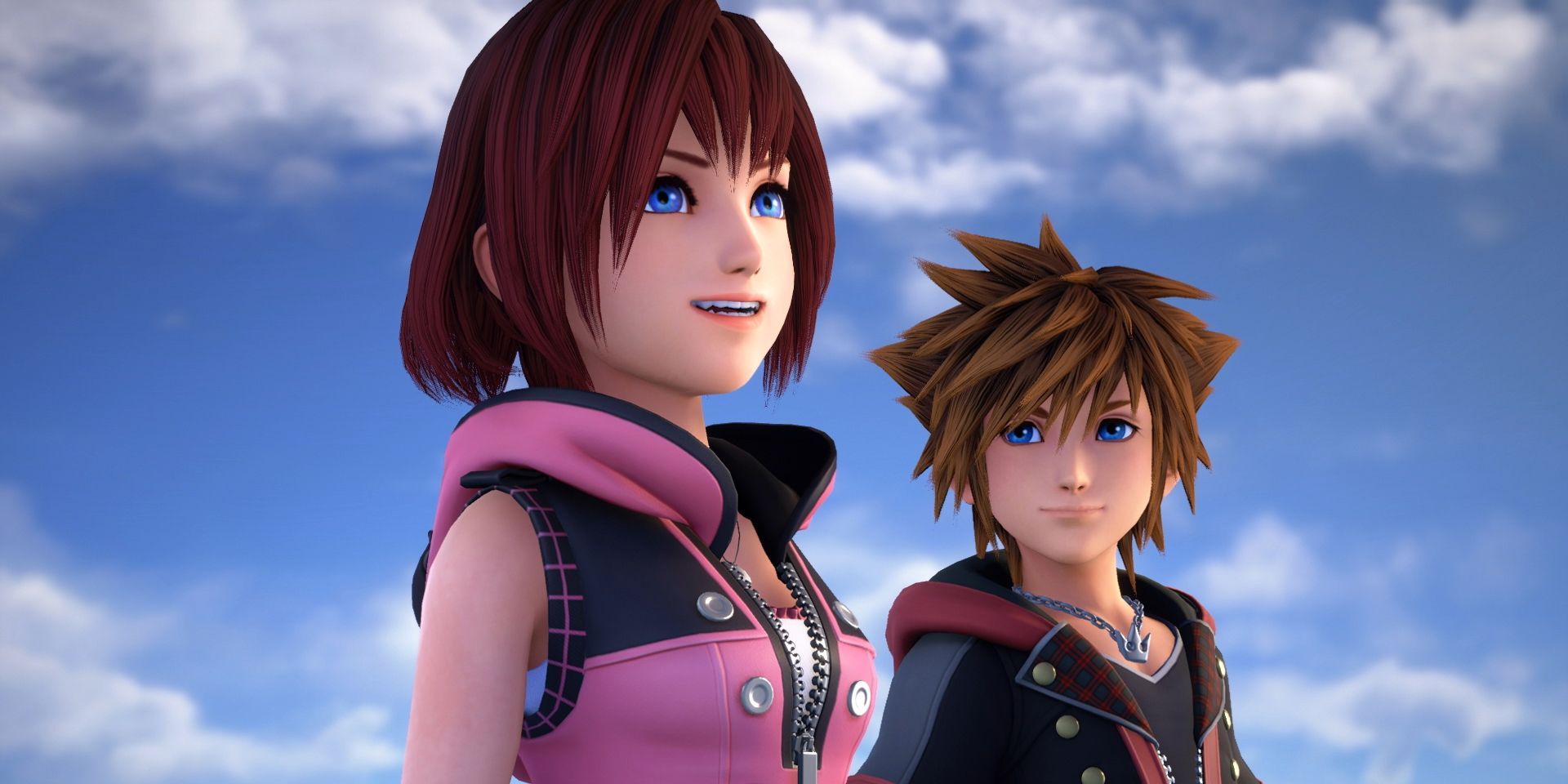 Sora and Kairi with the sky in the background, from kingdom hearts 3