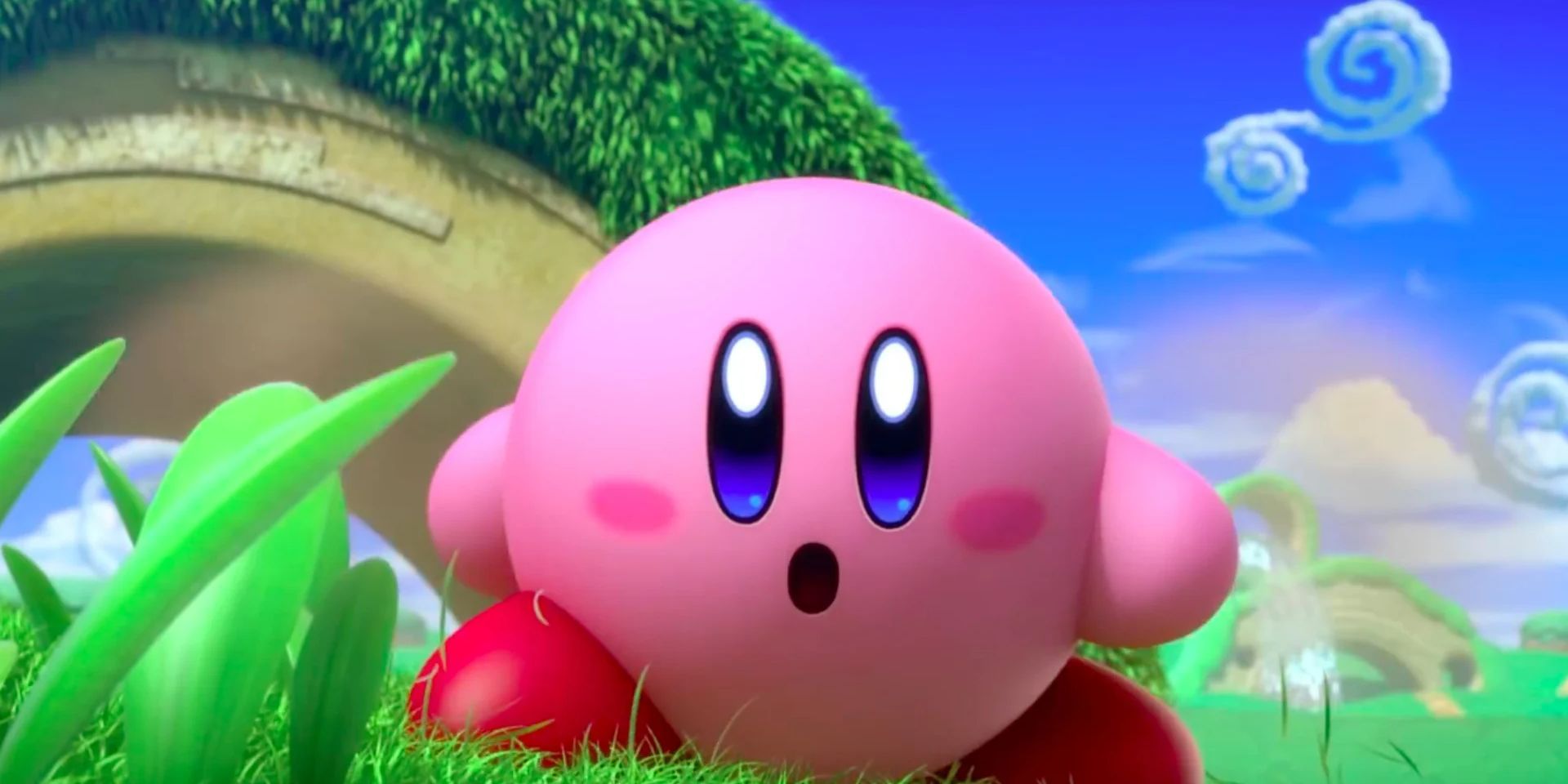 Kirby as seen in a cinematic of Kirby and the forgotten land