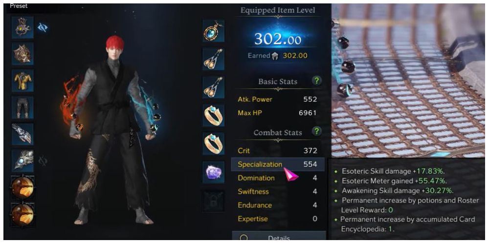 combat stats information screen in Lost Ark