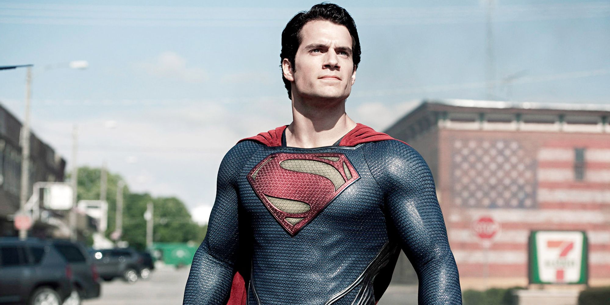 Henry Cavill dressed as Superman on an American street