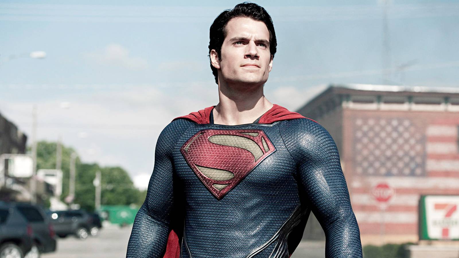 Henry Cavill dressed as Superman on an American street