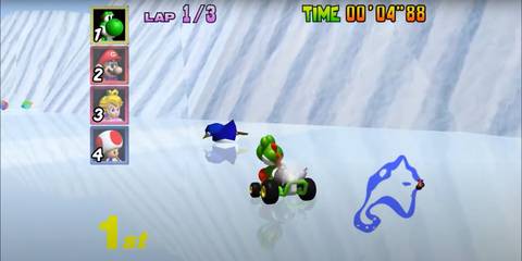 Gameplay screenshot of Mario Kart 64