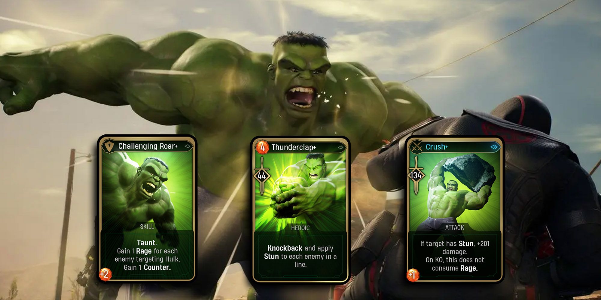 Marvel Midnight Suns - Hulk's Best Card Upgrades Over Image Of Hulk In-Game Roaring Angrily