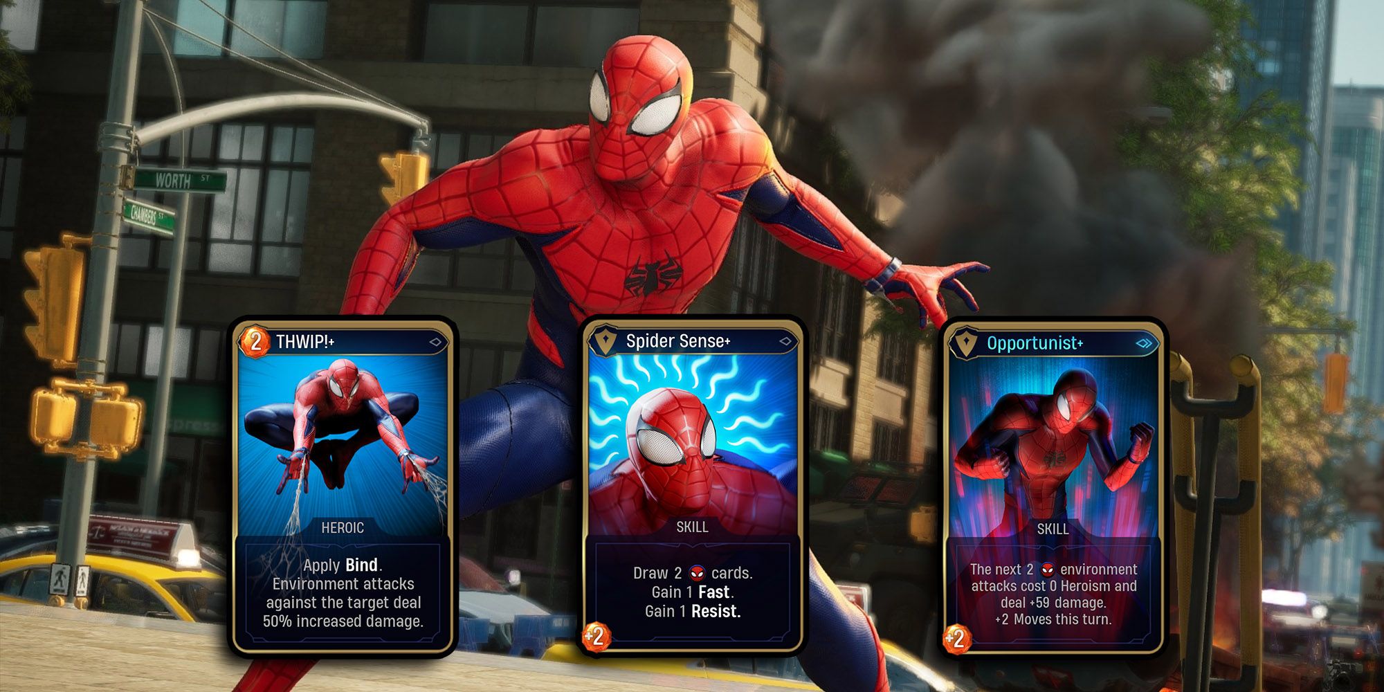 Marvel Midnight Suns - Spider Mans Best Card Upgrades Over Image Of Him In-Game
